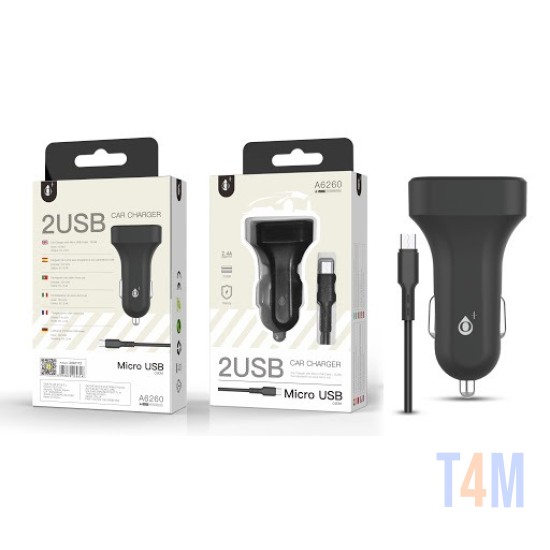 ONE PLUS A6260 CAR LIGHTER CHARGER WITH MICRO USB CABLE, 2USB, 2.4A PRETO ( 2002172 )